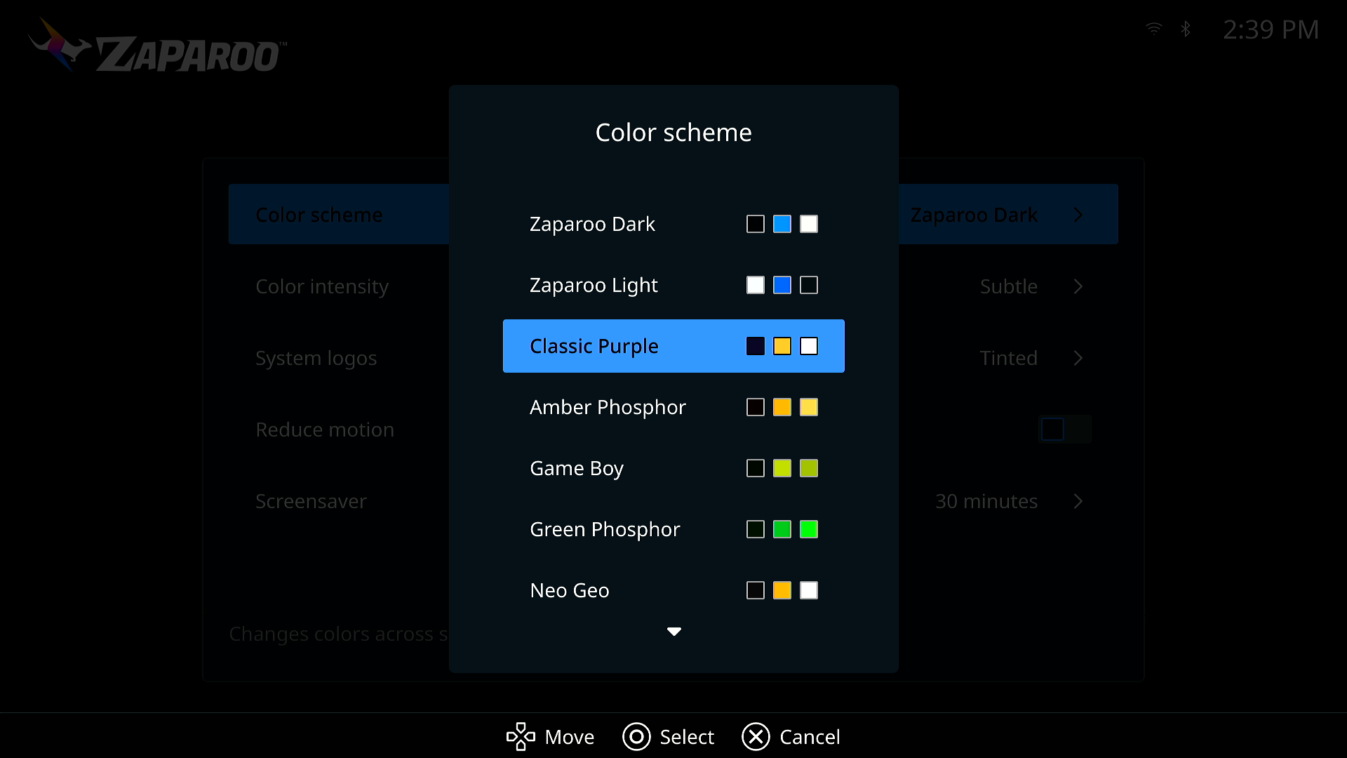 Color scheme picker in Zaparoo Frontend settings