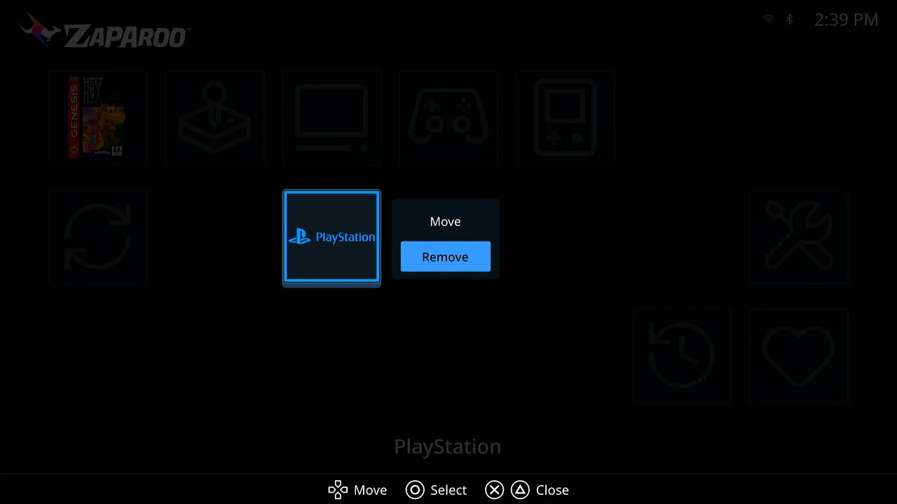 Options menu on a Hub tile you added, with Move and Remove